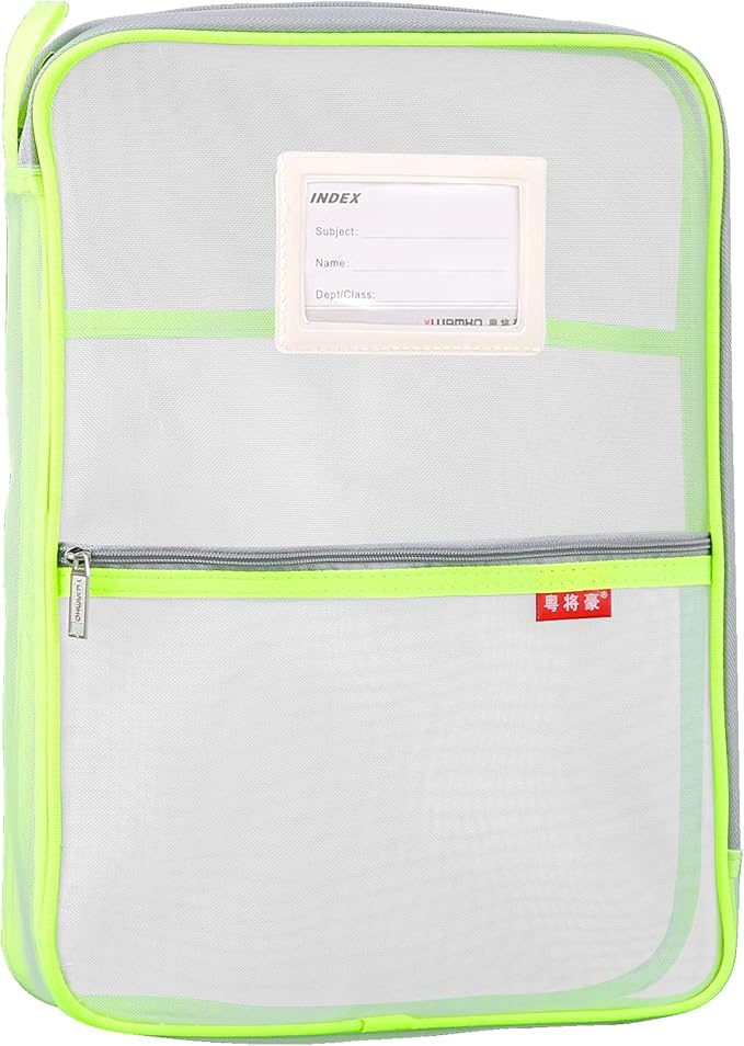 Pendancy Mesh Zipper Pouch 14.8x10.8 in Transparent Lightweight Nylon File Folders, A4 Size Multi-Layer Subject Document Organizer Accessories Storage Bag for Office and School Supplies(Yellow)
