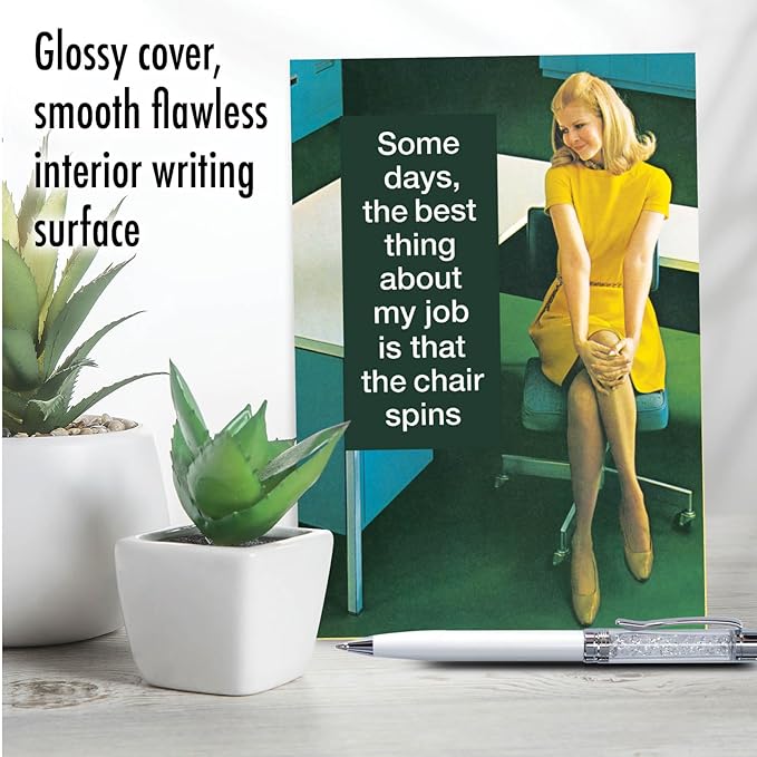 NobleWorks - Work Anniversary Card Funny - Retro, Vintage Notecard for Employees, Coworker, Women - Swivel Chair C4306ANG-WA