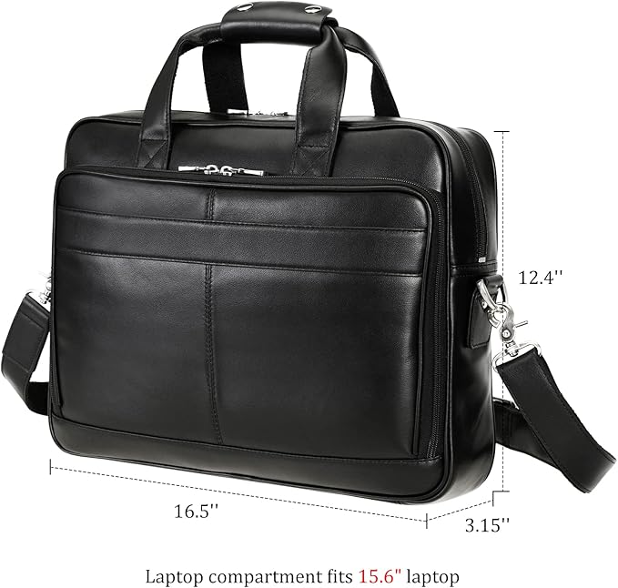 Polare Full Grain Leather 16.5'' Laptop Bag Briefcase for Men Business Messenger Work Bag Fits 15.6'' Laptop