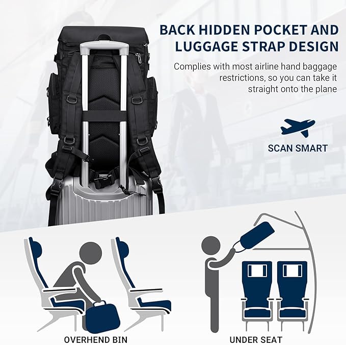 WITZMAN Travel Backpack for Men Women Carry on Bags for Airline Approved Convertible Duffle Luggage Backpack Shoe Compartment（B691 Classic Black）