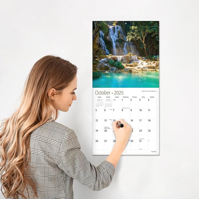 RED EMBER Waterfalls 2025 Wall Calendar 12 Month | 12" x 24" Open | Thick & Sturdy Paper | Giftable | Calendar 2025