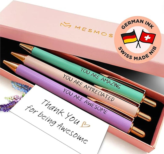 MESMOS 3pc Fancy Pen Set for Women, Thank You Gifts for Women, Stocking Stuffers, Teacher Christmas Gifts for Women, Boss Lady Office Gifts for Coworkers, Teacher Pens, Employee Appreciation Gifts