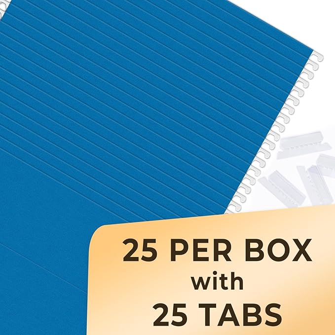 SUNEE 25 Pack Hanging File Folders, Blue Folders, Hanging File Folders Letter Size with 1/5-cut Tabs, Stay Organized for Your Home and Office Bulk File and Documents