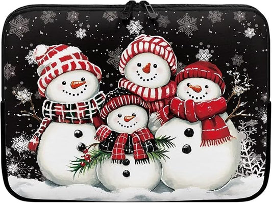 Snowman Family Laptop Sleeve for Women Men Laptop Protector with Multiple Uses Computer Carrying Case 12 inch Christmas Tablet Bag Lap Top Case Xmas Laptop Protector