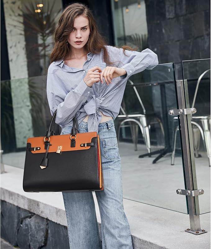 Telena Laptop Tote Bag for Women, 15.6 Inch Shoulder Tote Bag Leather Briefcase for Women, Large Capacity Handbag Bags