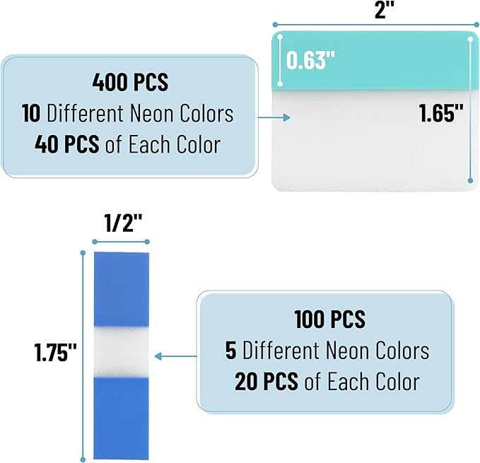 Mr. Pen- Sticky Index Tabs, 500 Pcs, 21 Sets, Colorful Sticky Tabs for Notebooks, Page Markers, Page Tabs for Binders, Page Tabs Sticky Tabs for Books, Notebook Tabs, Book Sticky Tabs for Notebooks