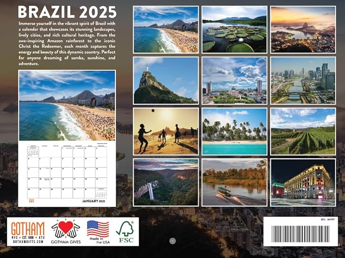 Brazil Calendar 2025 Monthly Wall | American Made In The USA