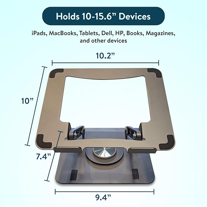 Swivel Laptop Stand for Desk, Adjustable Laptop Stand for Desk w/ 360° Rotation, Raise Tilt Cools Laptop with This Ergonomic Laptop Stand Riser, Collapsible iPad Computer Laptop Stand (Grey)