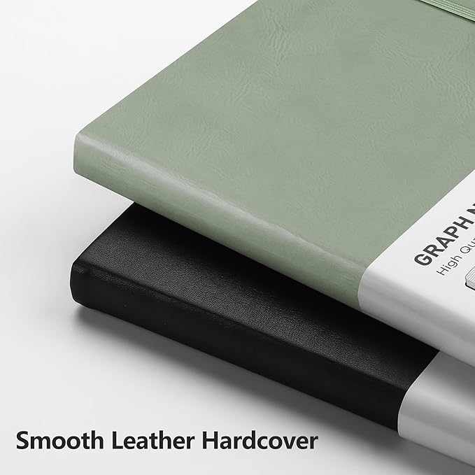 RETTACY Graph Paper Notebook, A5 Grid Notebook Journal with 192 Pages, 5.7'' × 8.3'', Medium Size, Leather Hardcover, 100 GSM Thick Paper, for Students, Homework, Math, Engineering (Sage Green)