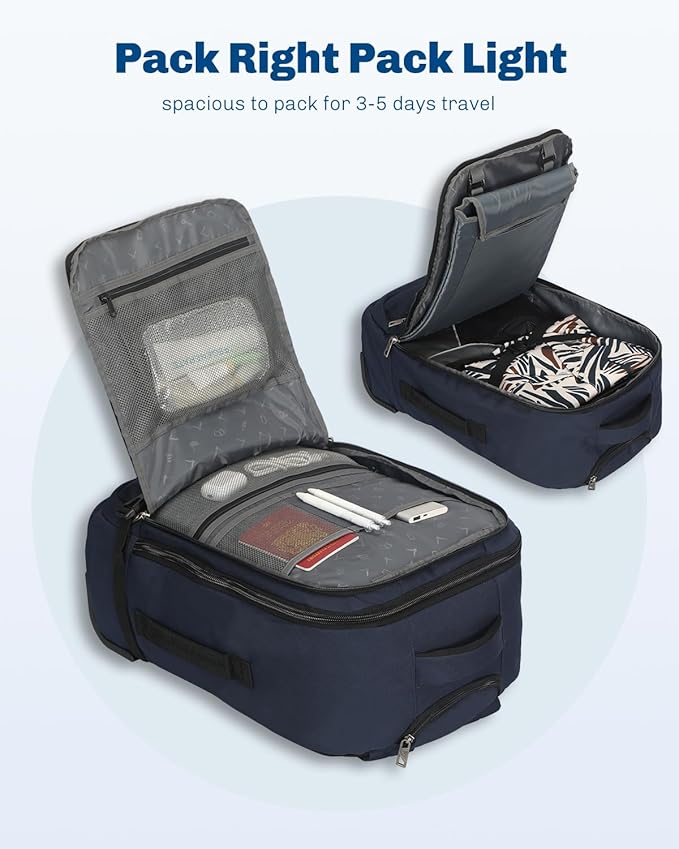 Hynes Eagle Rolling Backpack 42L Backpack with Wheels Airline Approved Carry on Luggage Laptop Travel Backpack for Women Men Dark Blue