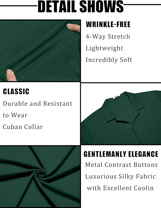 COOFANDY Men's Casual Cuban Guayabera Shirt Short Sleeve Button Down Shirts Summer Beach Shirts Vocation Vintage Shirts