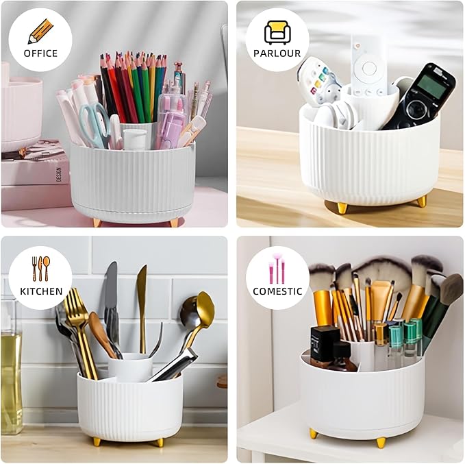 Rotating Desk Organizers and Accessories, 15pcs White Office Supplies Pen Holder for Desk Organizers and Accessories with White Stapler and Tape Dispenser Set, Cute Desk Accessories for Men Women Gift