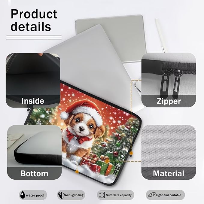 Christmas Dog Laptop Protective Sleeve for Women 12 inch Computer Sleeve Bag Lightweight Zippered Pouches Lap Top Case Suitable for Daily Use Travel School Office Organizers Bag