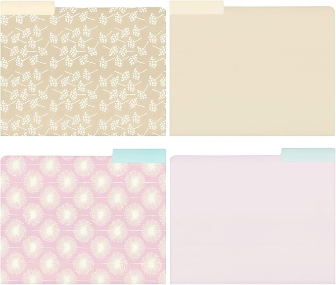 Juvale 12-Pack Pretty Pastel Decorative File Folders for Women and Girls, Cute Classroom Supplies, Office, Organization Letter Size, 1/3 Cut Tabs, 12 Assorted Patterns and Solids (11.5x9.5 in)