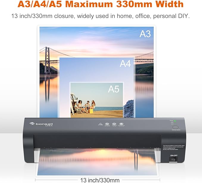 Bonsaii 13 Inch Laminator Machine with Never Jam Technology, Laminator Machine 11x17 Inch with Laminating Sheets, Laminating Machine for Home, Office, and Classroom Organization Supplies - L318-A