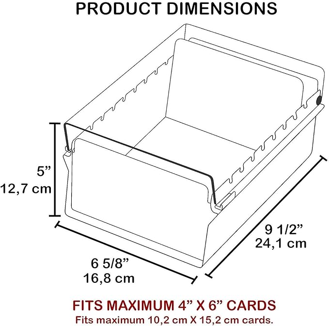 Acrimet 4 x 6 Card File Holder Organizer Metal Base Heavy Duty (AZ Index Cards and Divider Included) (Gray Color with Clear Crystal Plastic Lid Cover)