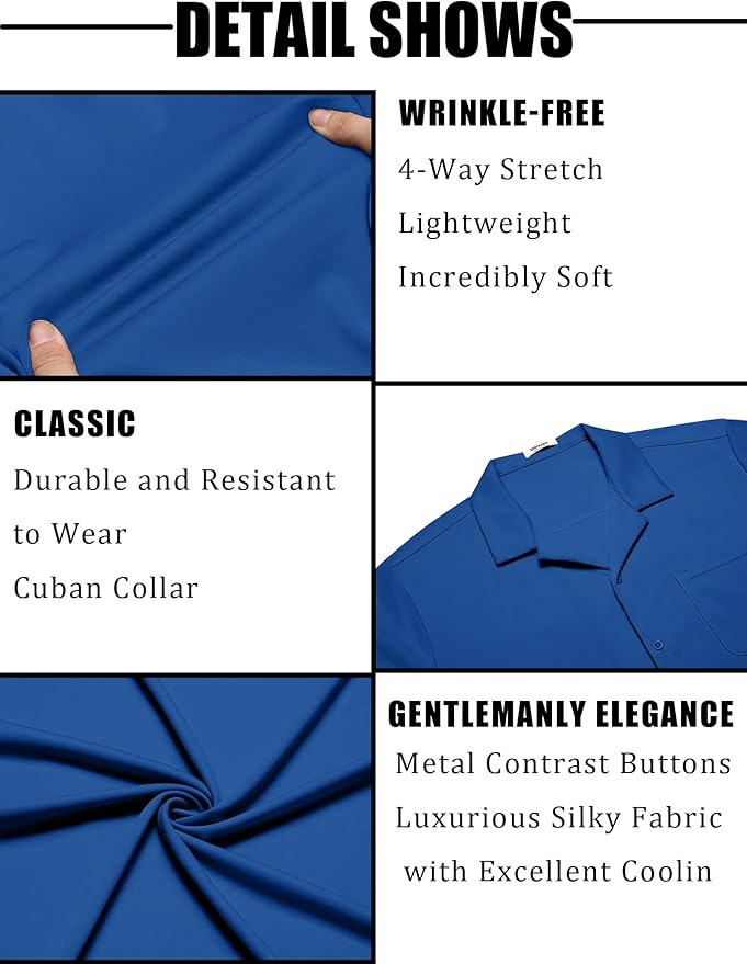 COOFANDY Men's Casual Cuban Guayabera Shirt Short Sleeve Button Down Shirts Summer Beach Shirts Vocation Vintage Shirts