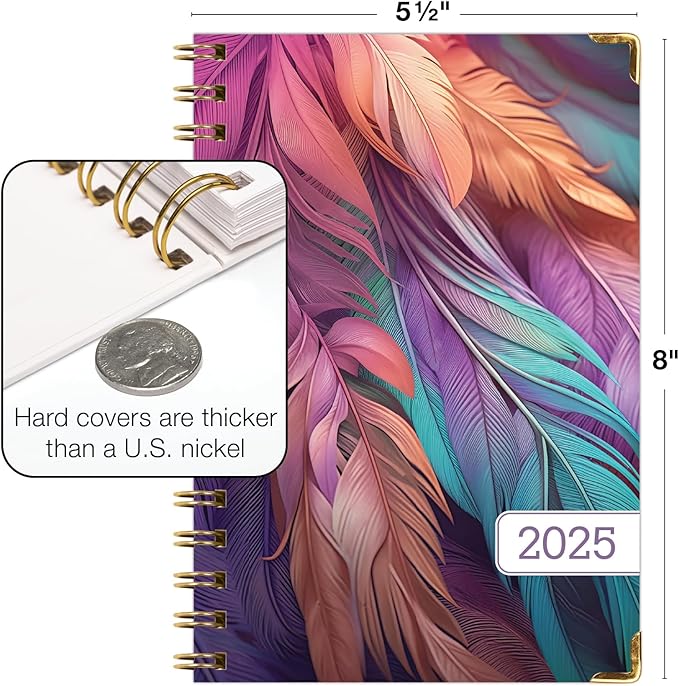 HARDCOVER 2025 Planner, 5.5"x8": 14 Months (November 2024 - December 2025), Daily Weekly Monthly Planner, Yearly Agenda, Bookmark, Pocket Folder and Sticky Note Set (Pastel Peacock)