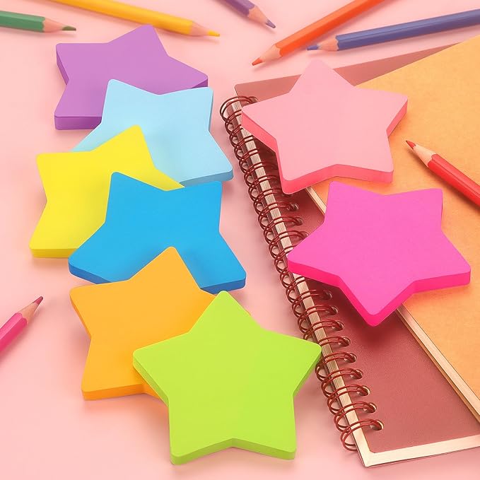 Star Shape Sticky Notes 8 Color Bright Colorful Sticky Pad 75 Sheets/Pad Self-Sticky Note Pads (8 Pads)