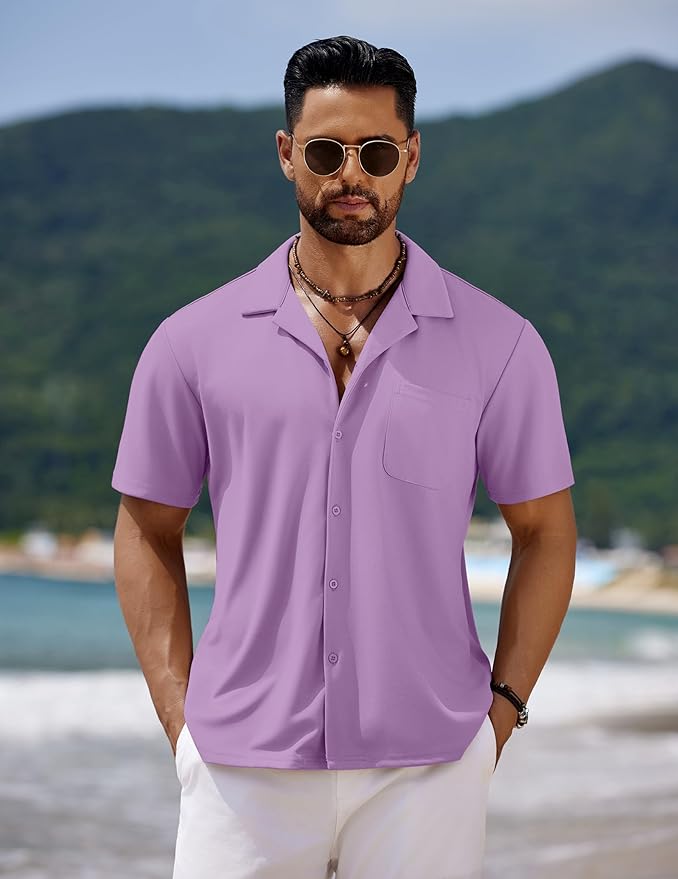 COOFANDY Men's Casual Cuban Guayabera Shirt Short Sleeve Button Down Shirts Summer Beach Shirts Vocation Vintage Shirts