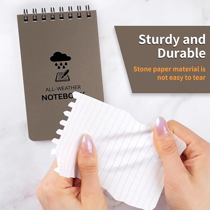 3 Pack Waterproof Notebook, 3 x 5 Pocket Notepad, All Weather Small Pocket Notebook Stone Paper, Mini Spiral Notepad Police Notepad 100 Lined Pages for Outdoor Office