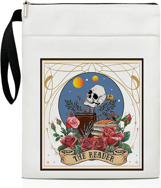 Gothic Skeleton Book Sleeve, Book Lovers Gifts Book Pouch Book Sleeve with Zipper and Front Pocket Reader Gifts Birthday Gifts for Adult Teen Teacher -03