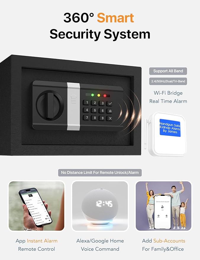 FORFEND Smart Home Safe | WiFi Safe Box App Lock/Alarm | Voice Command, Kidnap Alarm, Tamper Detect, Frozen Mode, Sub Account| Digital Safe Anti Theft