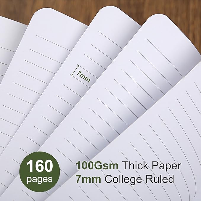 Spiral Notebook College Ruled Soft Cover Suede Aesthetic Note book 160 Pages 8.5" x 6.34" For Work Note taking,Journals For Writing School Office With Double-Sided Pocket,100GSM Thick Paper