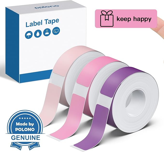 POLONO Genuine P31S Label Maker Tape, Adapted Label Print Paper, Self-Adhesive Label Refill for Home/Office, 14x40mm(0.55"x1.57"), Compatible with P31S Label Maker, 540 Labels/3 Roll, Purple/Rose/Pink