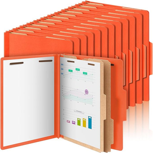 48 Pcs Classification Folders Bulk 2 Dividers File Folder with Fastener 2 Prongs Letter Size Pressboard Filefolders with 3.5 Inch Expansion for Organize Office Medical Document (Orange)