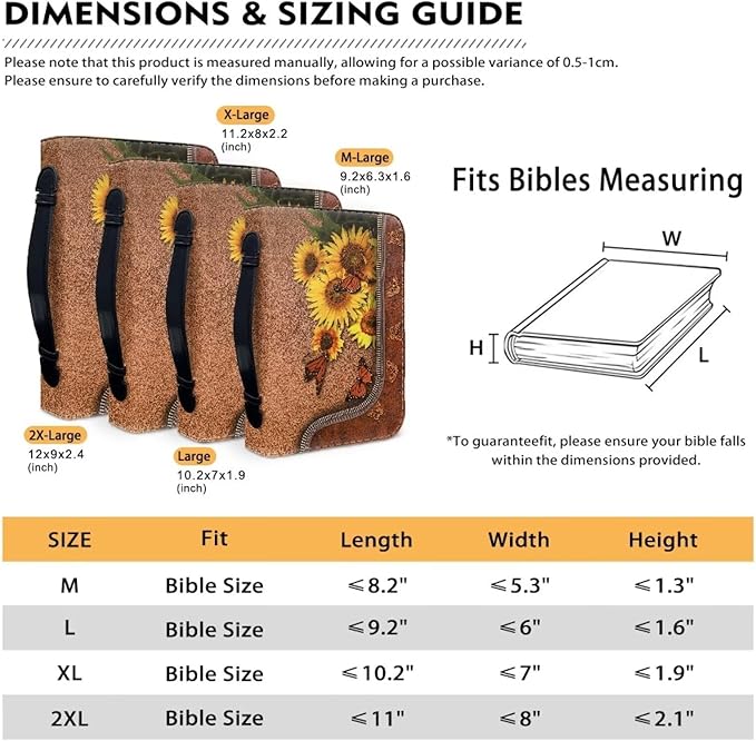 Lotusorchid Butterfly Bible Bags, Sunflower Faux Leather Bible Covers with Handle Pockets for Women, Portable Sturdy Bible Bag for Girls Ages 8-12, Christian Bible Study Accessories, Brown,M