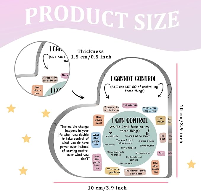 Mental Health Things I Can Control Decor, Mindfulness Decor for Therapy Office Acrylic Heart Gifts, School Counselor Sign Therapist Office Art Decorations for Therapist Office Living Room Bedroom Desktop Gift