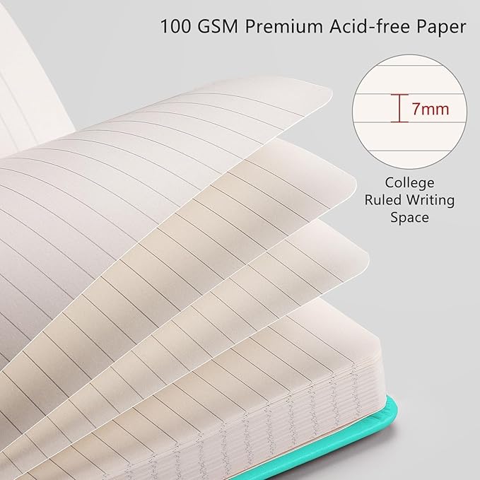 RETTACY Journaling Notebooks, A5 Lined Notebook Journal with 320 Numbered Pages, 5.7'' × 8.3'', Medium Size, Journal Notebook for Writing, Work, Leather Hardcover, 100 GSM Thick Paper (Mint)