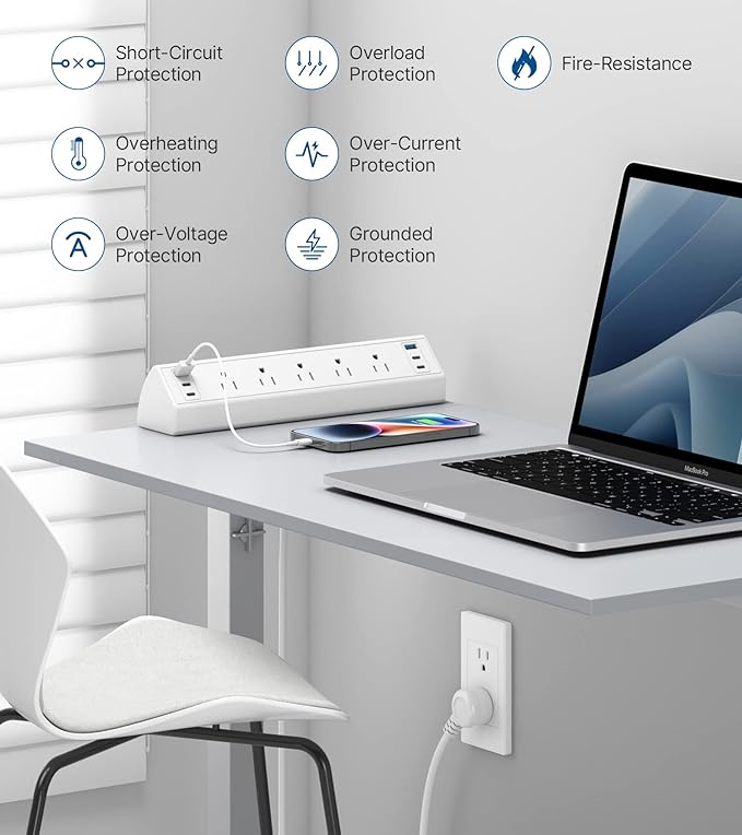Desk Clamp Power Strip USB C,40W Total Fast Charging Station,4 PD 20W USB C Ports,Nightstand Edge Mount Power Strip with 6 USB Ports 5 AC Outlets Surge Protector,6ft Cord,Fit 1.96" Tabletop Edge