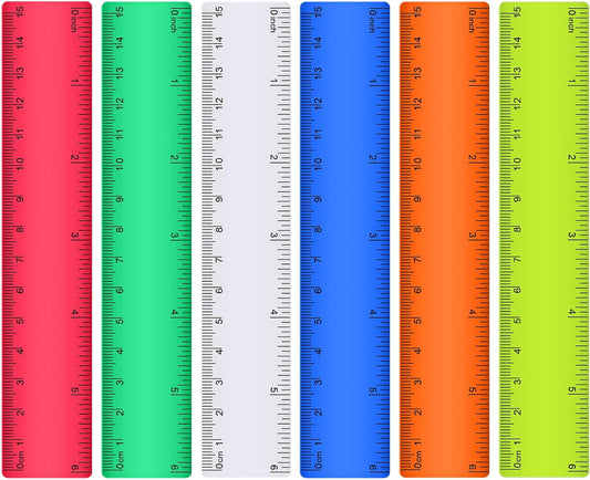 Zonon 6 Pcs 6 Inch Ruler Bulk Colorful Plastic Flexible Straight Metric Rulers with Centimeters and Inches Drafting Measuring Tool for Classroom School Students Education