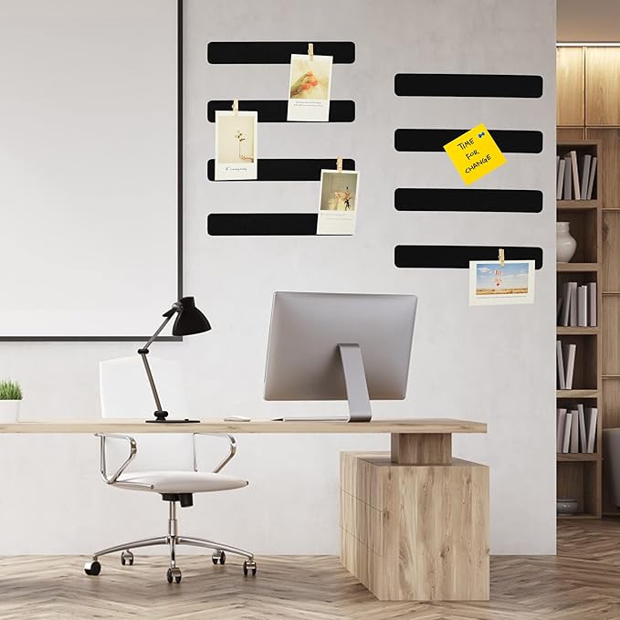 Black Bulletin Board Strips, 8Pcs Felt Pin Board Bar Strips with 50 Pushpins, Self-Adhesive Felt Cork Board Strips for Wall to Display Your Notes, Photos, Schedules, Announcements