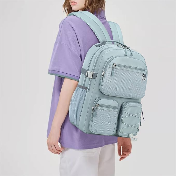 Lohol Water Resistant Daypack with Mulitiple Pockets for School Travel Outdoor College, 15.6 inch Laptop Backpack for Men and Women (Grey Blue