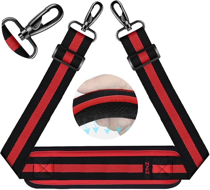 ZINZ 75" Shoulder Strap with Fixed Pad and Dual Balanced Buckles，Black-Red-Black Stripe