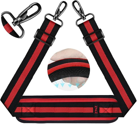 ZINZ 75" Shoulder Strap with Fixed Pad and Dual Balanced Buckles，Black-Red-Black Stripe