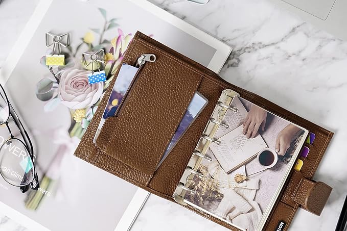 Moterm Pocket Regular Rings Planner - Genuine Leather Binder Organizer (Pebble-Chocolate, 19mm Ring)