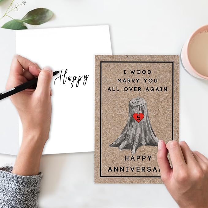 Happy 5th Anniversary Card for Women Men, 5th Wedding Anniversary Wood Card for Him Her,Fifth Anniversary Card for Boyfriend, 5 Years Married Gift for Husband