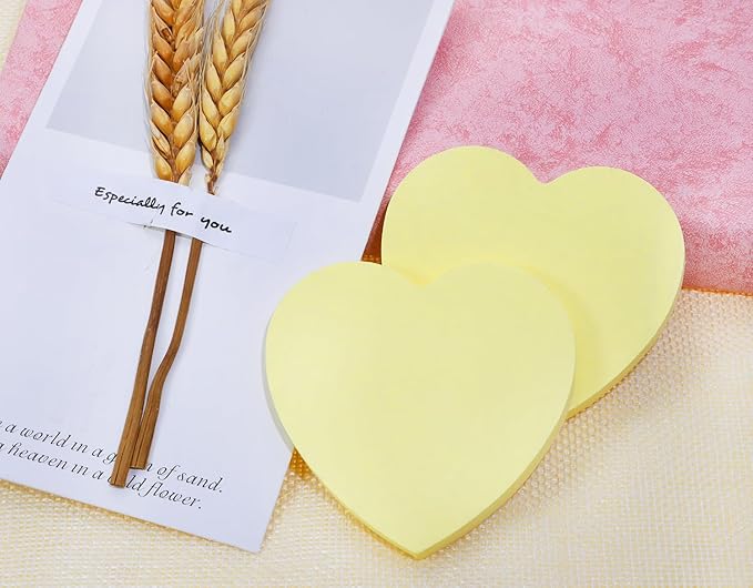 Mini Skater 2 Pack Kraft Paper Sticky Notes Heart Shaped Self-Stick Blank Book Tabs Paper Markers Sticky Notes Pad 100 Sheets Index Sticker (Light Yellow)