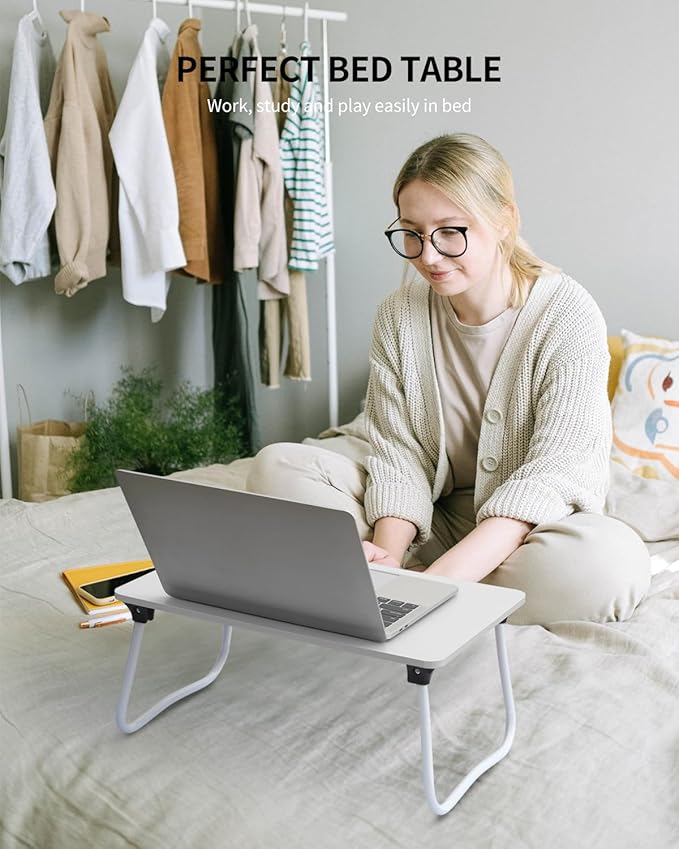 Ruxury Foldable Lap Desk Laptop Stand Bed Desk Table Tray, Breakfast Serving Tray, Portable & Lightweight Mini Table, Lap Tablet Desk for Sofa Couch Floor - White
