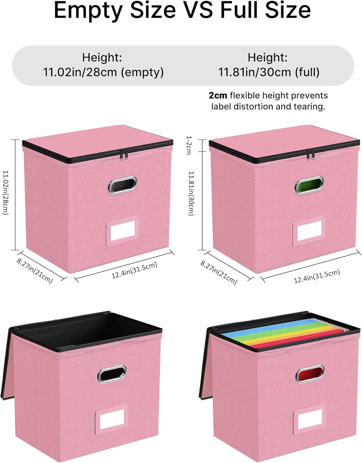 Oterri File Organizer Boxes with Lids, File Box with Mesh Pockets, Document Organizer Box for Letter Size Folders, Zippers Important Document Organizer (Pink, Small-2 Pack Without Folders)