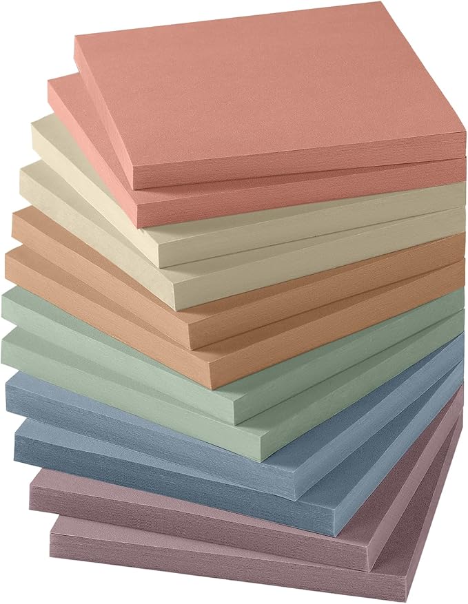 Sticky Notes, 12 Pads, 3x3 inches, Aesthetic Vintage Self-Sticky Note Pads, Ideal for Office, Study, and Daily Life Organization - Neutral Colors