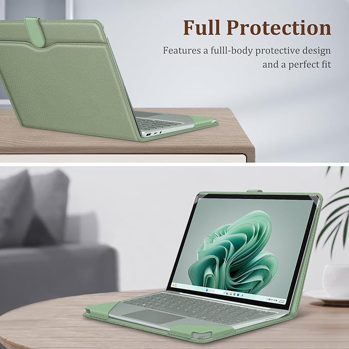 Fintie Sleeve Case for 12.4 Inch Microsoft Surface Laptop Go 3/2/1 (Model: 2013/1943), Premium PU Leather Protective Folio Book Cover with Large Pocket (Sage)