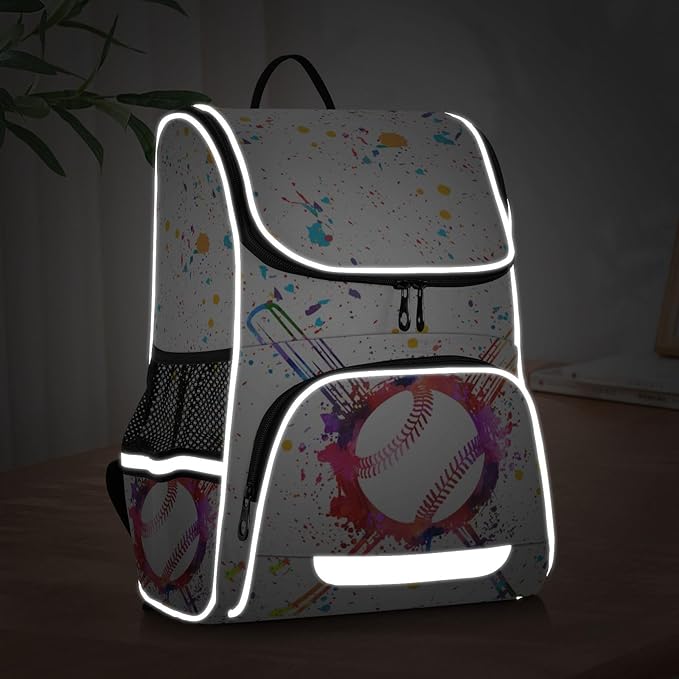 Baseball Ball Backpack with Reflective Strip for Kids Boys Girls Elementary School Bag Removable Chest Stra
