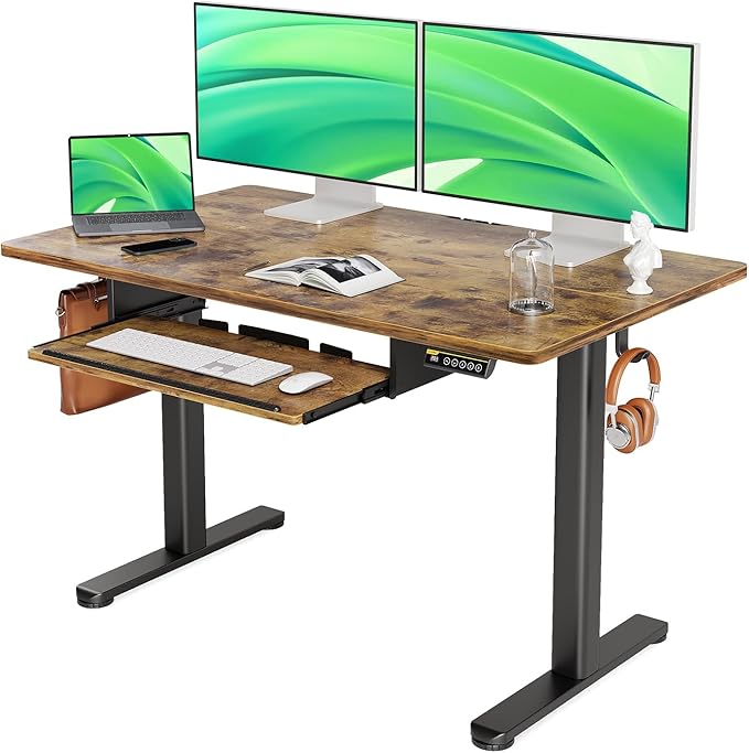 Standing Desk with Keyboard Tray, Standing Desk Adjustable Height, Raising Desks for Home Office and Computer Workstation, 48 Inches, Rustic Brown