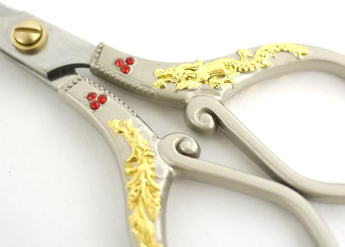 JubileeYarn Gold Dragon Relief w/Red Crystals Embroidery Craft Scissors - Silver - 1 Scissor