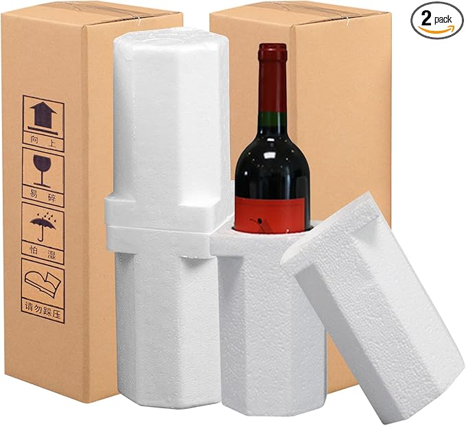 2 Sets Wine Shipping Box with Protective Foam Single Bottle Wine Shipping Box for Glasses Corrugated Paper Shipping Boxes All-in-One Protective Wine Shipper Wine Boxes for Moving Wine Bottle